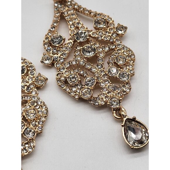 Gemma Layne Openwork Statement Drop Dangle Chandelier Earrings Gold Tone - Picture 5 of 9